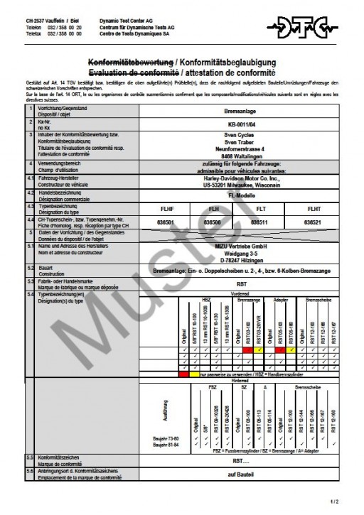 DTC-Konformitätsbeglaubigung für RST Bremsanlage